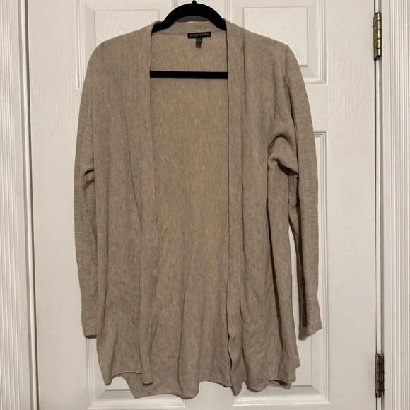 EILEEN FISHER Open Knit Cardigan Long Sleeve Sweater Beige Small Cotton Silk - Picture 1 of 4
